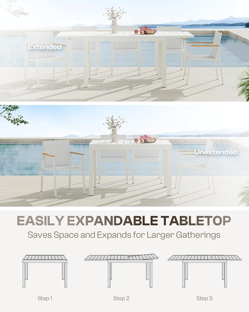 Outdoor Aluminum Patio Dining Table Set for 6 Person, Expandable Outdoor Tabl...