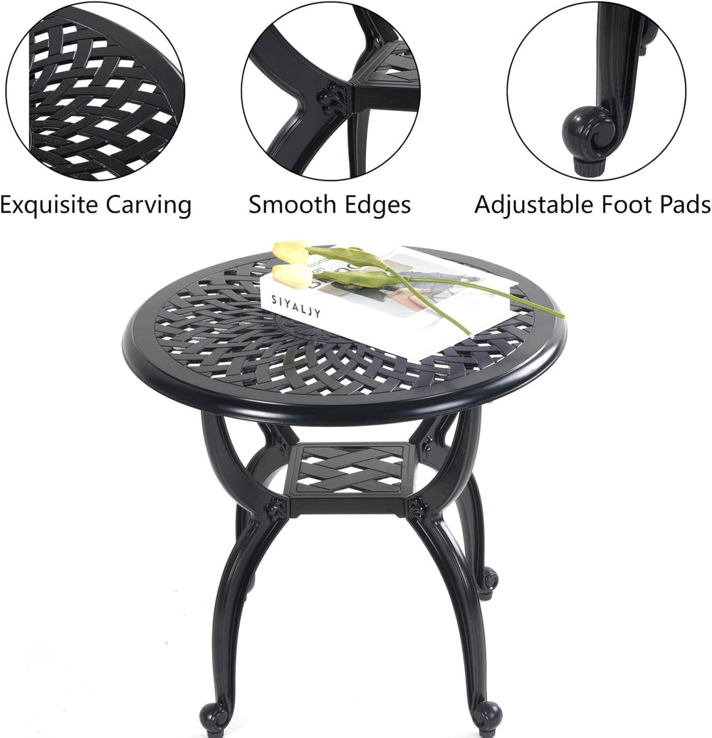 Mandolin Black Cast Aluminum Round Outdoor Patio Coffee End Table