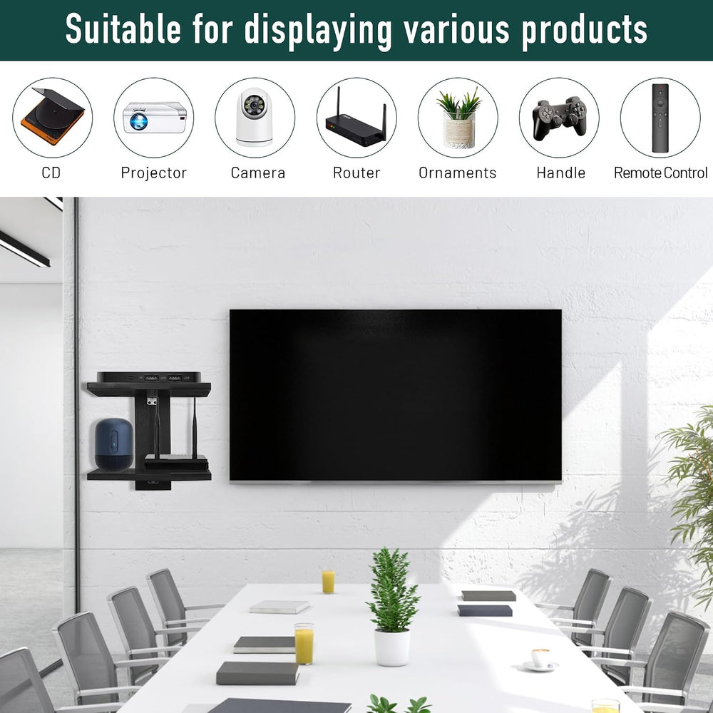 2‑Tier Floating Wall Mount TV Shelf for Projector & DVD Player,Black