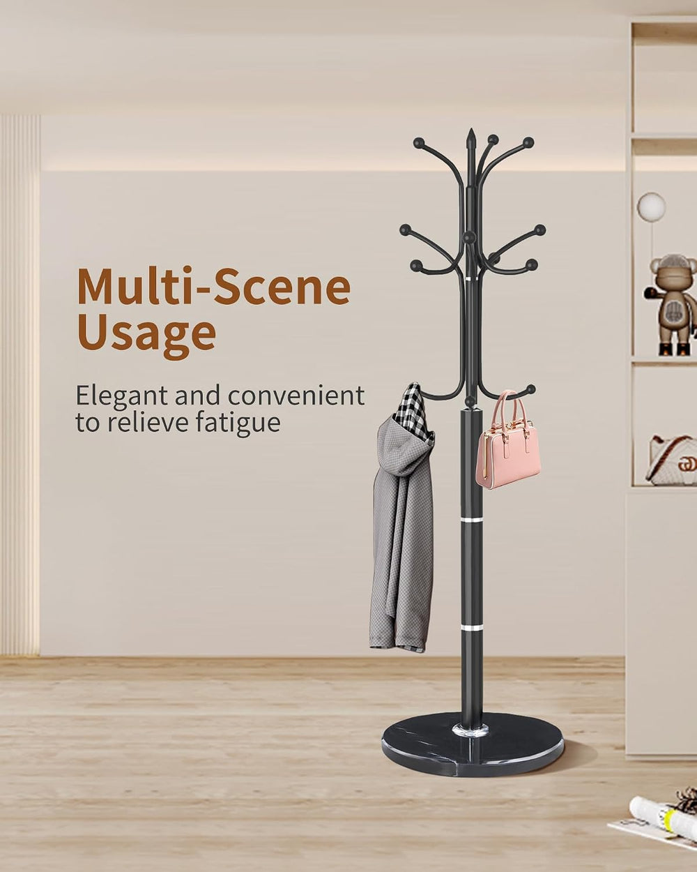 Snaikor Metal Coat Rack Freestanding, Sturdy Coat Rack Stand with Natural Mar...