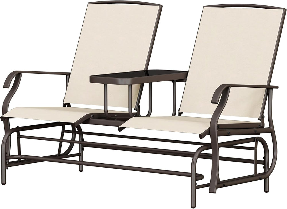 Yaheetech Outdoor Glider Loveseat with Table Patio Bench, Beige