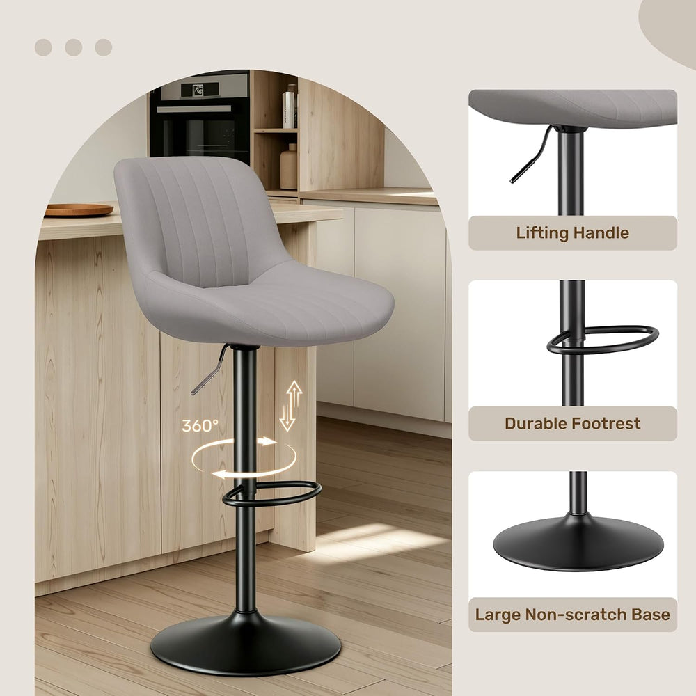 Swivel Bar Stools, Adjustable Bar Stools Set of 4, Light Gray
