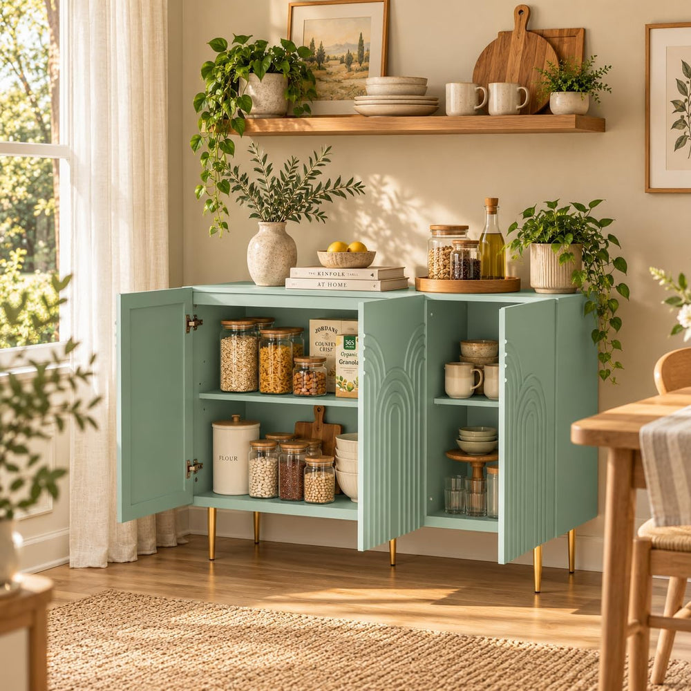 ARTPOWER 47" Accent Cabinet with Cloud Relief Sideboard with 3 Doors Green