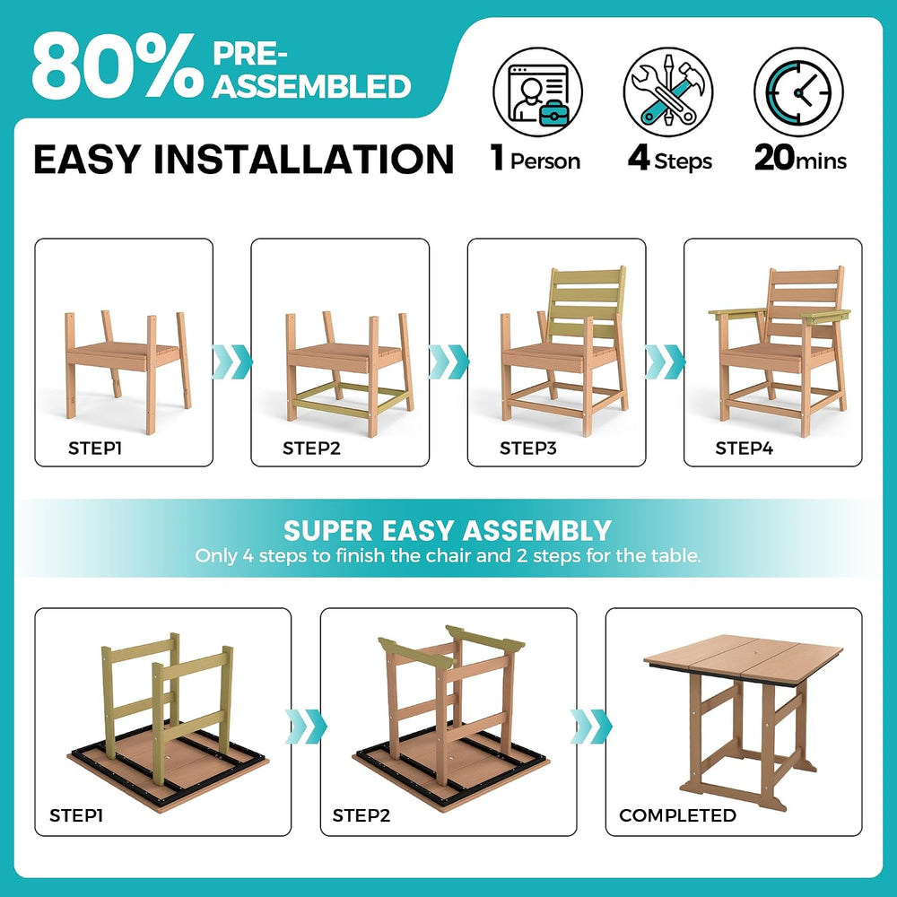 HDPE Outdoor Dining Set, Patio Dining Set of 5, Cedar