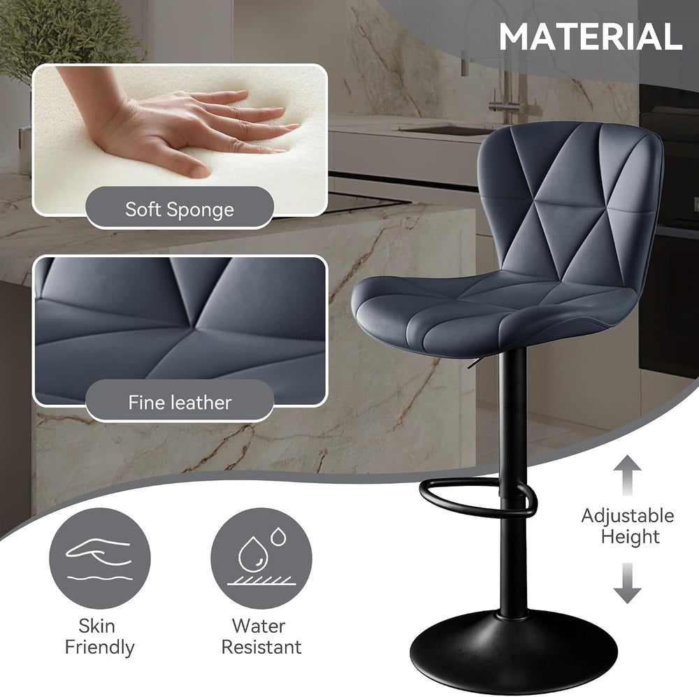 Bar Stools Set of 2,Adjustable Swivel Barstools, Faux Leather Bar Chairs,Upho...