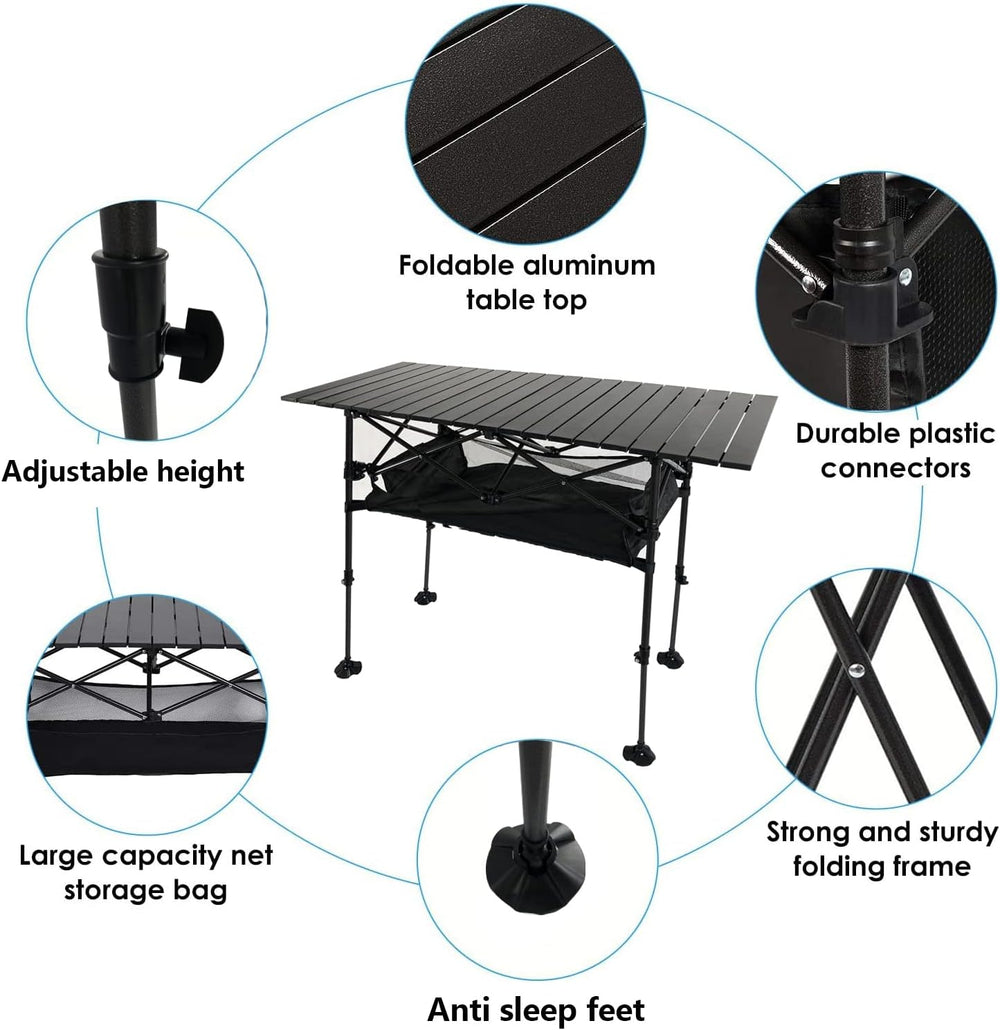 LEADALLWAY Adjustable Aluminum Camping Table 47" L * 22" W