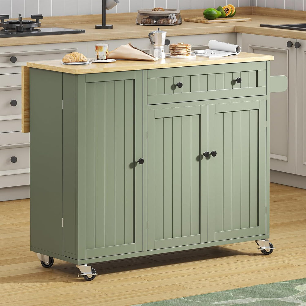 Bigbiglife Kitchen Island with Drop Leaf, Island Table on Wheels with Storage...