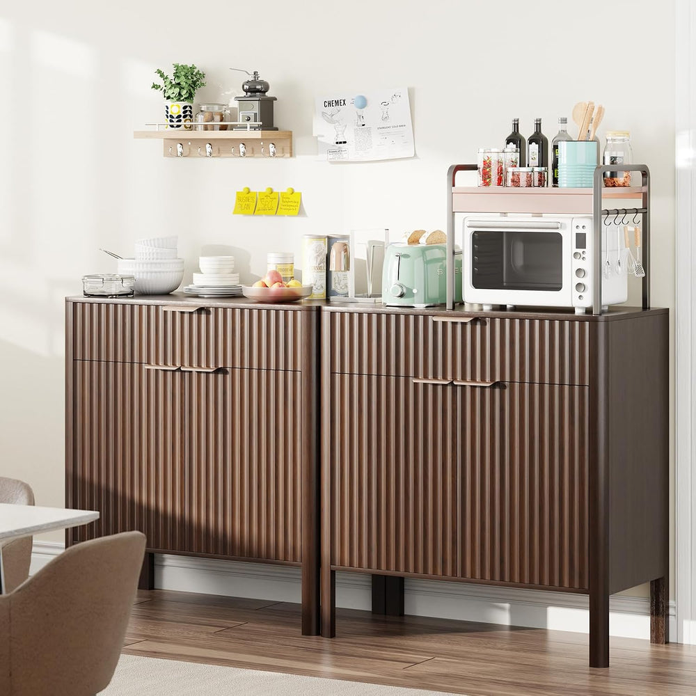 Fluted Buffet Cabinet Accent with Doors & Drawer 30" Walnut