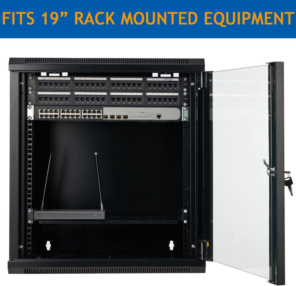 9U Wall Mount Server Cabinet Network Rack Enclosure Locking Glass Door