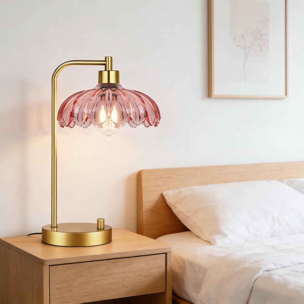 ILLMTW Pink Table Lamp Set of 2,Small Gold Bedside Lamps Dimmable Boho Bedroo...