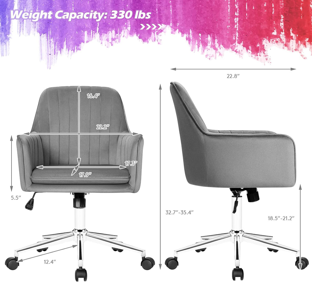 GIANTEX Velvet Desk Chair, Mid-Back Leisure Office Chair, Modern Computer Arm...