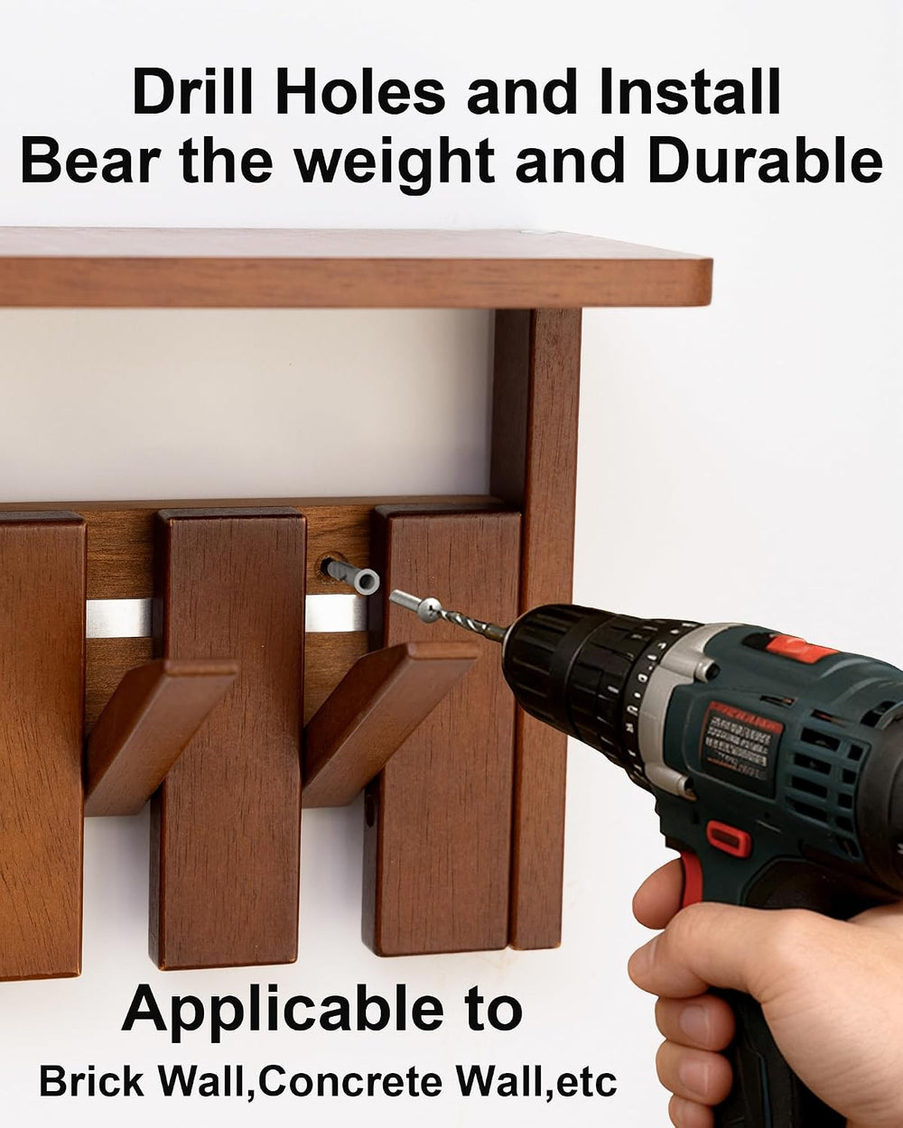 Wooden Coat Rack Wall Mount with Shelf, Heavy Duty Entryway Organizer with 8 ...