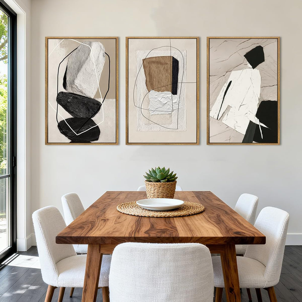 ANHUIB Large Neutral Abstract Wall Art Canvas,Black Beige Artwork, Modern Fra...