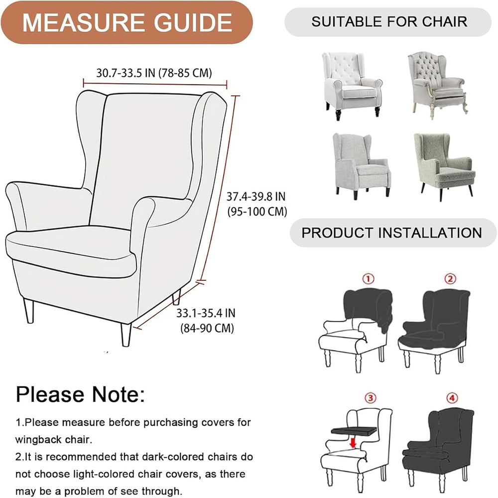 HAOYONG 2 Piece Wingback Chair Covers Stretch Wing Chair Slipcover Jacquard W...