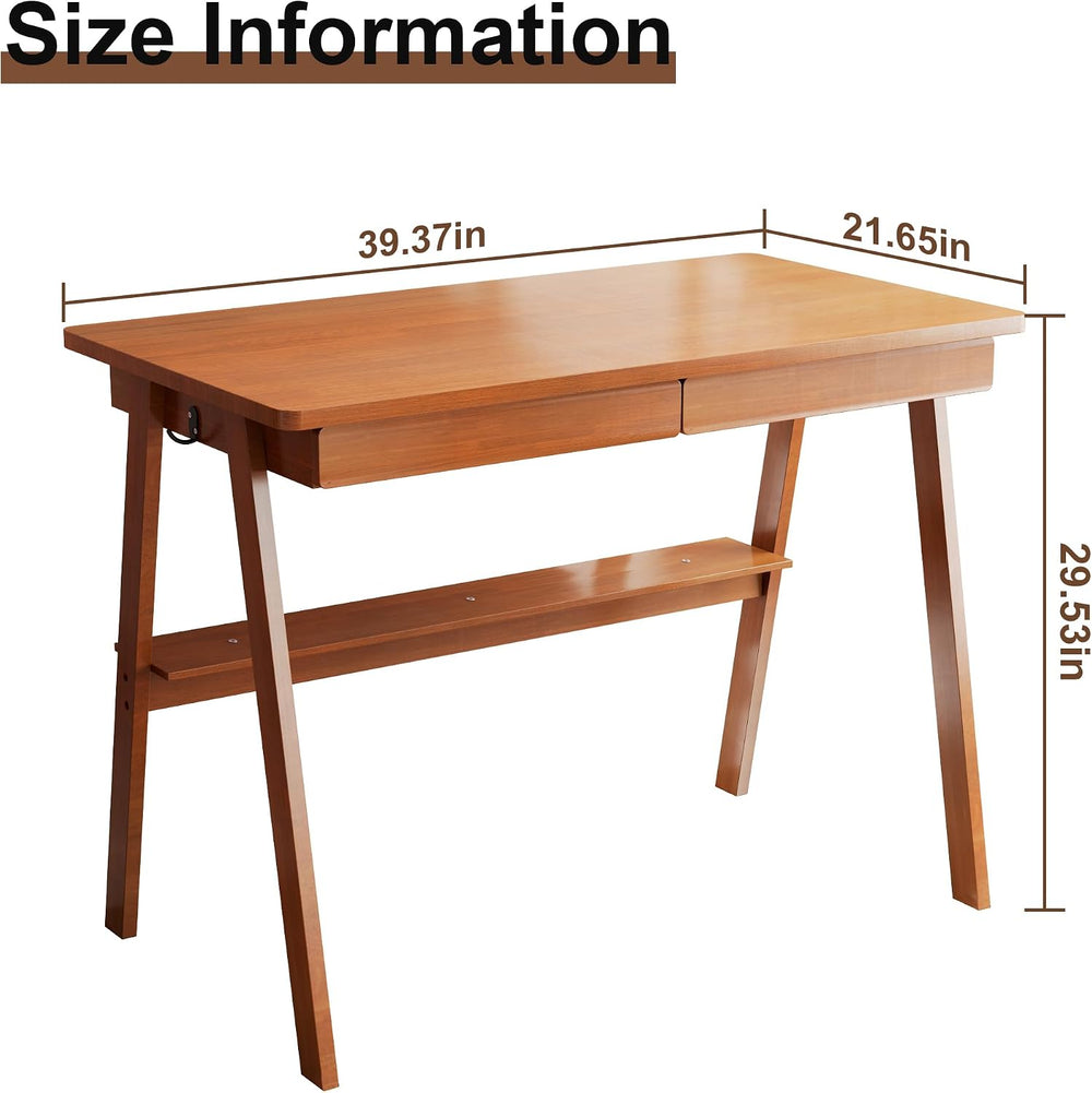 Solid Wood Desk with Drawers - 39.4 Inch Mid Century Modern Desks with Storag...