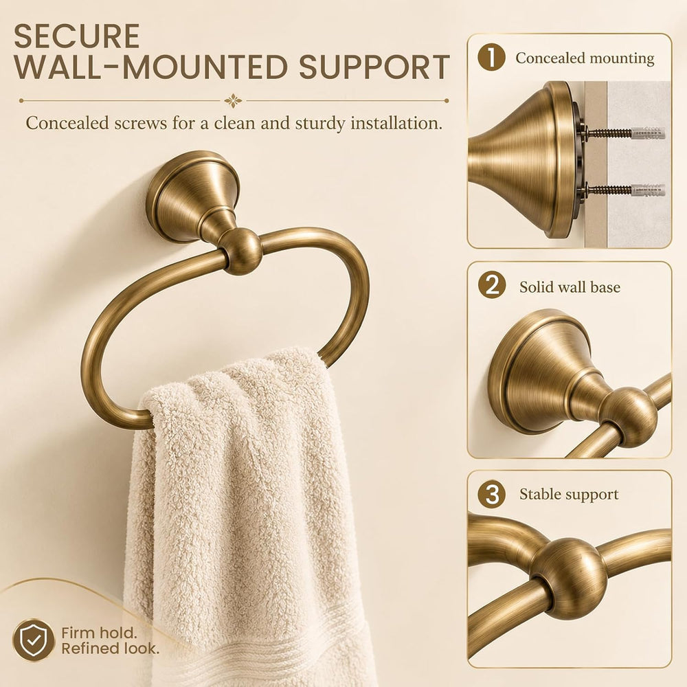 2 Pcs Toilet Paper Holder & Brass Towel Ting, Antique Brass Bathroom Bcce...