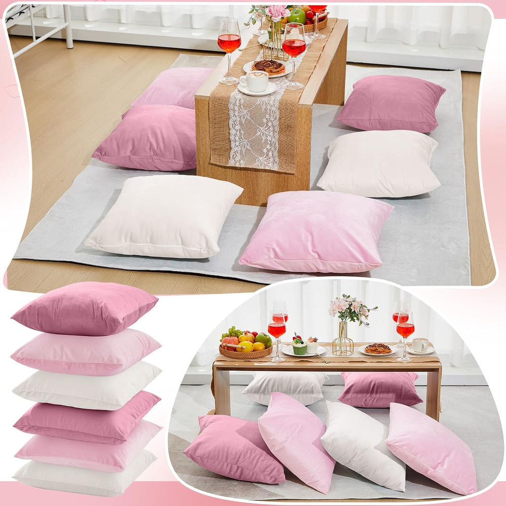 Berlune 12 Pcs Pink Velvet Throw Pillow Covers 18x18 Picnic Cushion Case