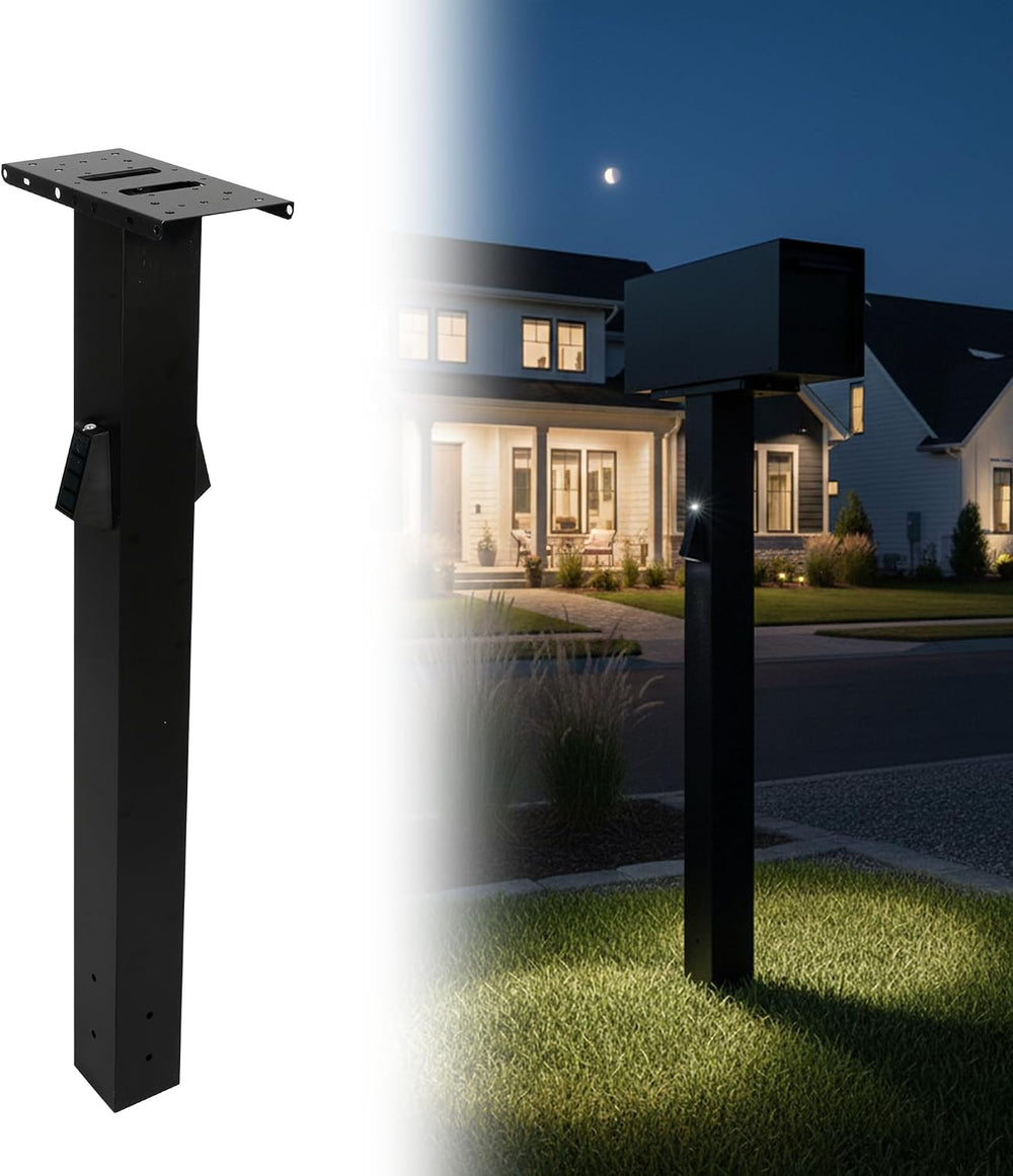 Ilyapa Mailbox Post Kit with Solar Address Sign - 43x4x4 Metal - Black