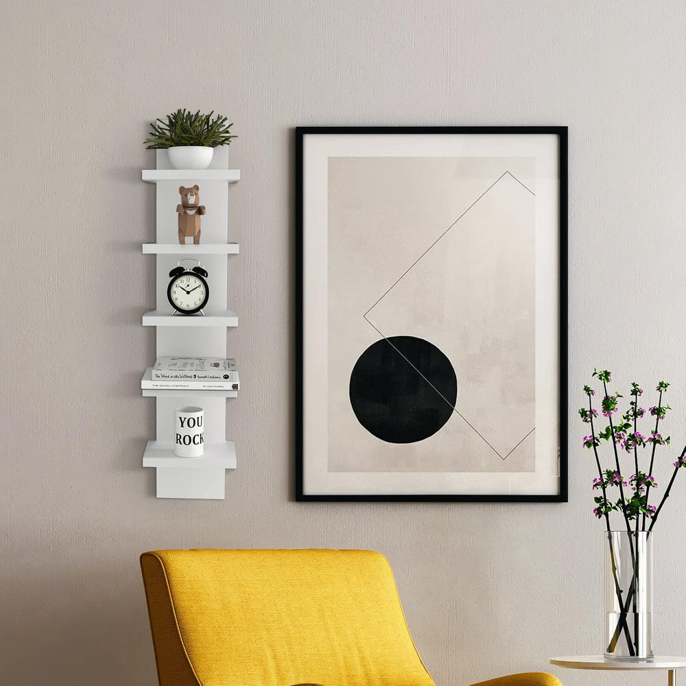 Homaterial 5 Tier Wall Shelf Unit, Small White Vertical Floating Shelf