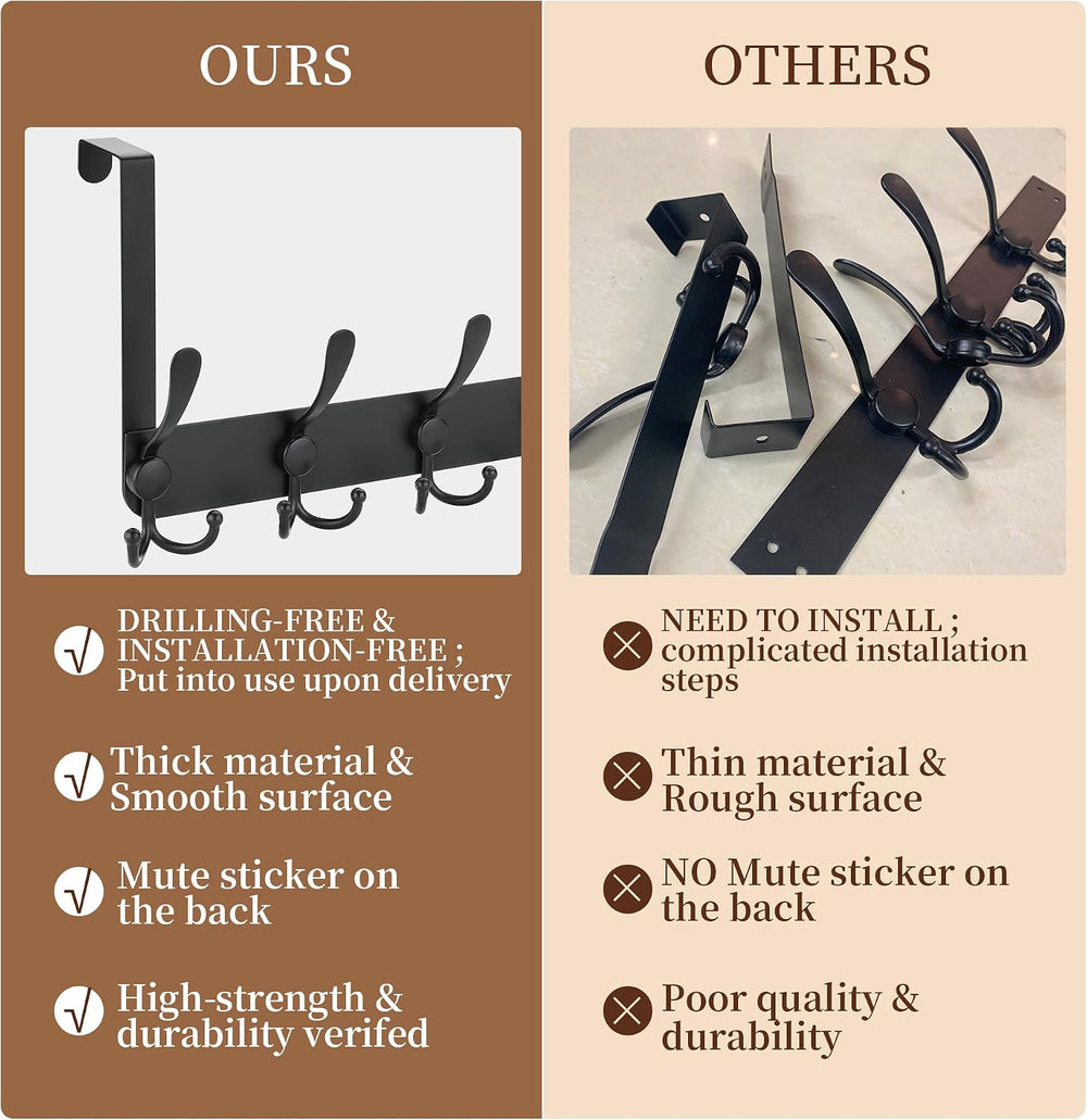 No Drill, No Installation Over The Door Coat Rack with 15 Hooks - Door Hanger...