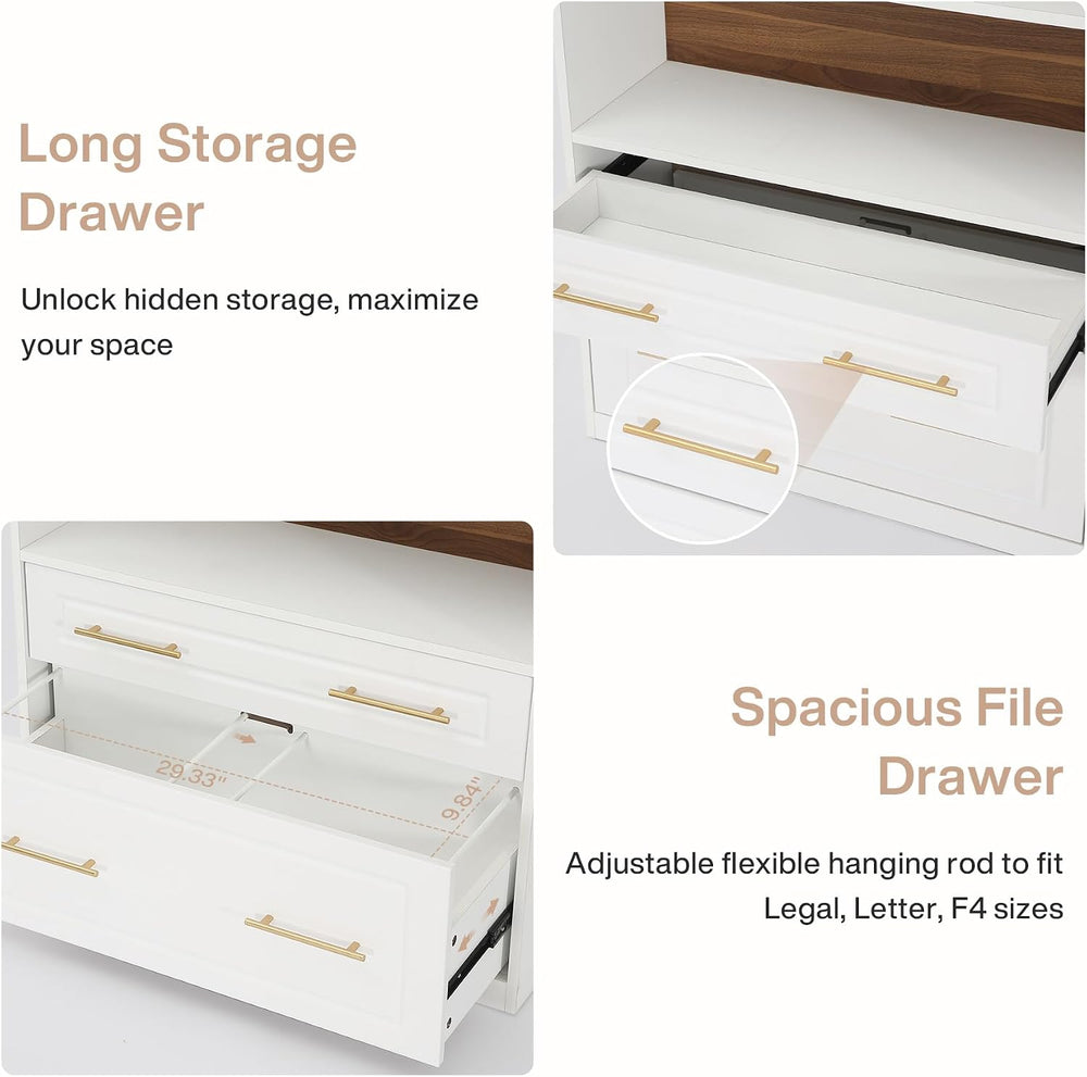 Tribesigns 76.8" Tall Arched 5-Tier Bookcase with File Cabinet Drawer