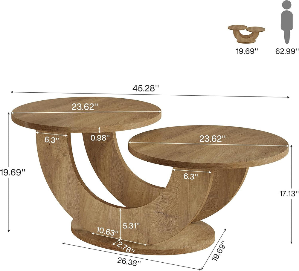 Tribesigns 45.3" Round Wooden Coffee Table, 2-Tier Farmhouse Center Table