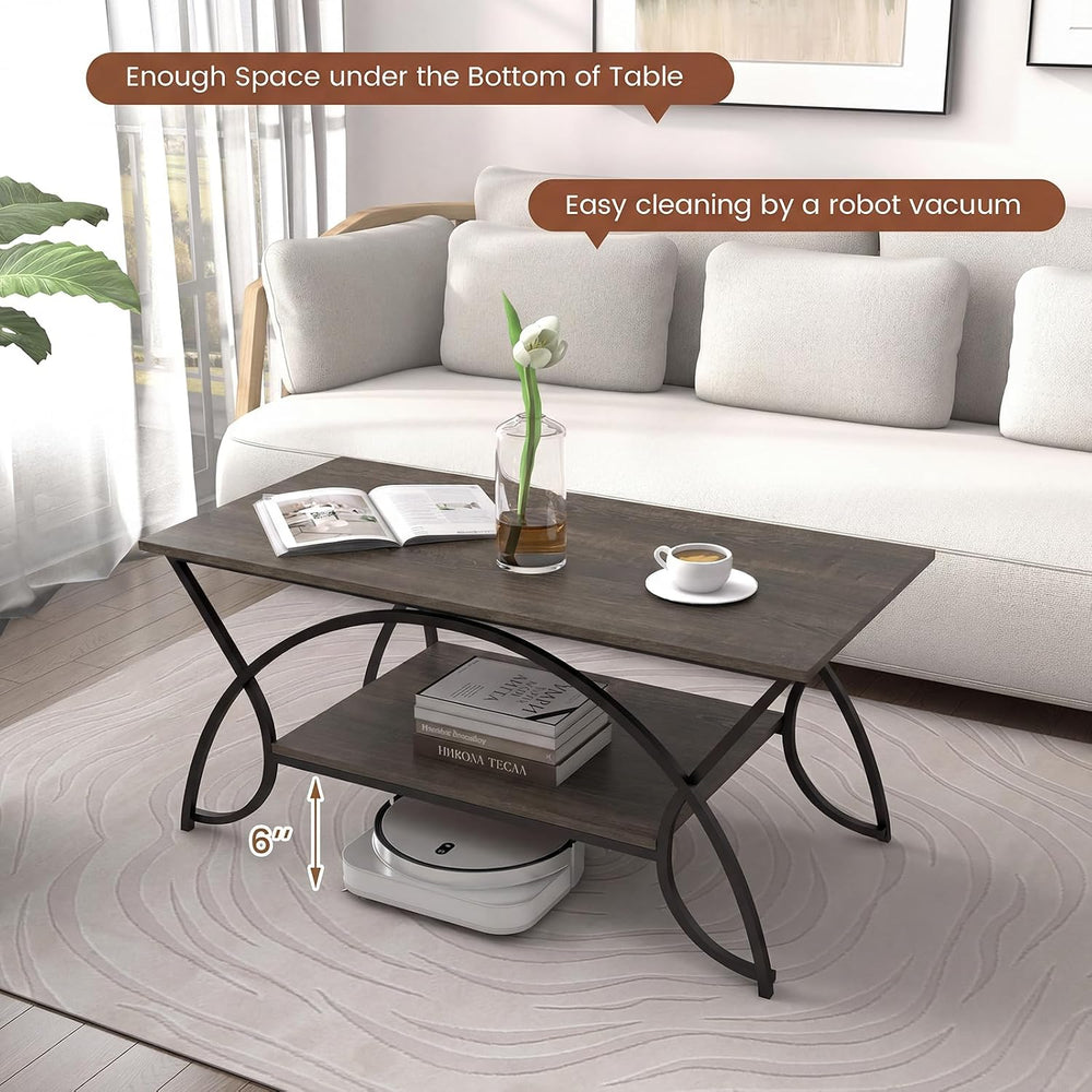 GIANTEX 2-Tier Coffee Table with Storage, 39.5" Wood Center Table, Grey Oak