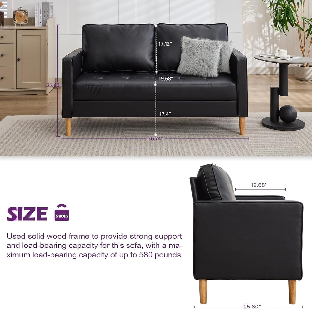 Small Black Faux Leather Sofa Couch, 3 Piece Living Room Set (Black, 3)