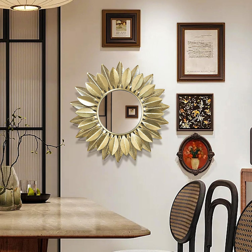 24" Gold Sunburst Decorative Wall Mirror – Handmade Flower Design