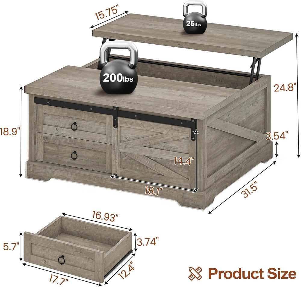 Itaar 39.4'' Lift Top Coffee Table with Storage, Farmhouse Coffee Tab...