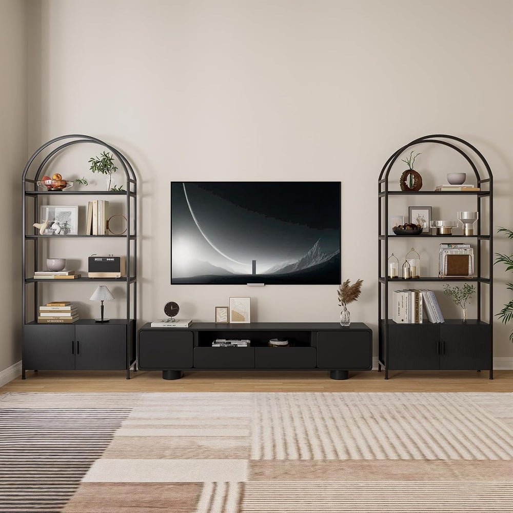 Jehiatek Arched Bookshelf, Bookcase with Doors Storage, 71 Inches Tall Indust...