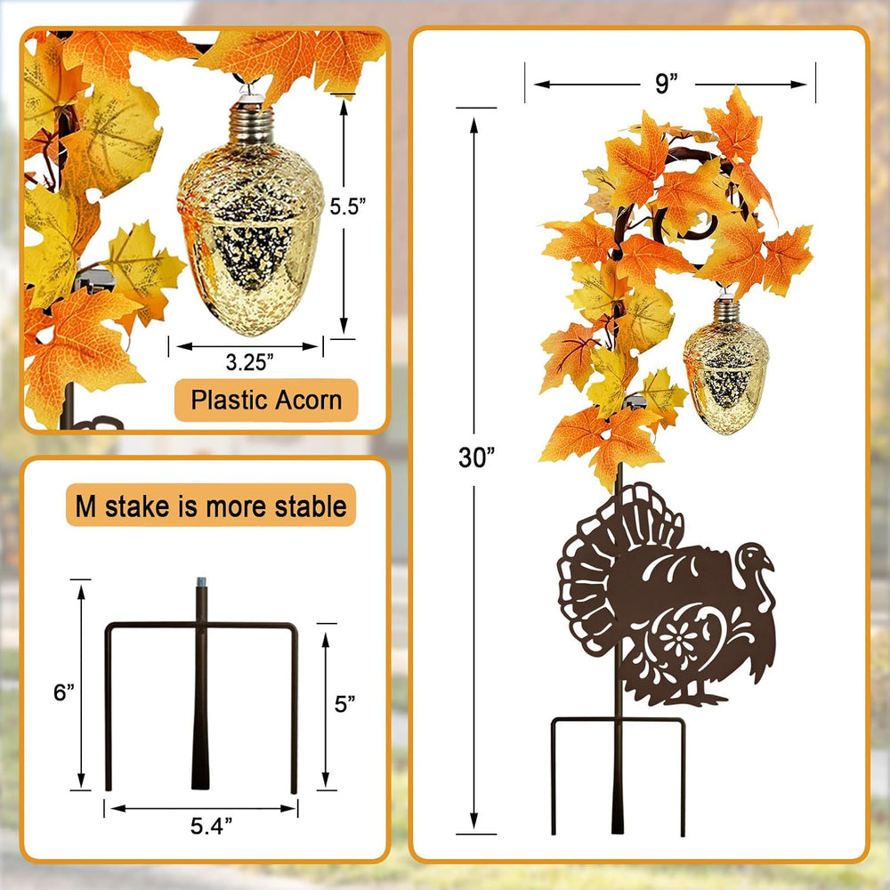 Thanksgiving Solar Lights Outdoor Pathway,Turkey & Acorn Fall Garden Stakes
