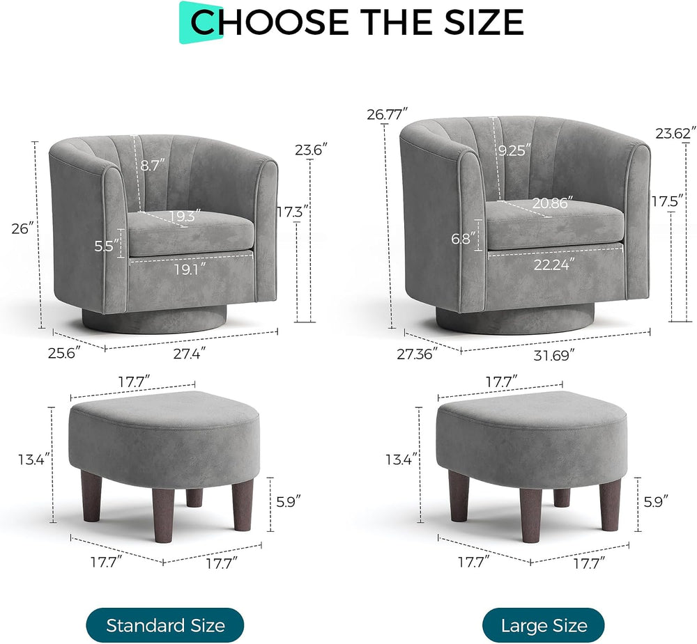 LINSY 360° Swivel Accent Chairs Set of 2, Modern Velvet Chair with Ottoman, C...