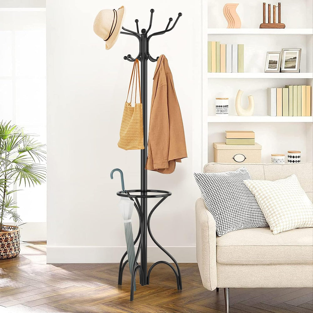 Tangkula 75 Inch Freestanding Metal Coat Rack, Black