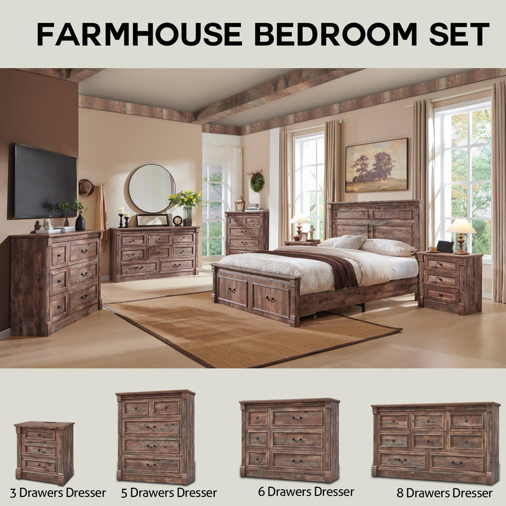 Aitjunz Farmhouse Queen Size Bed Frame w/51 Tall Headboard, Light Brown