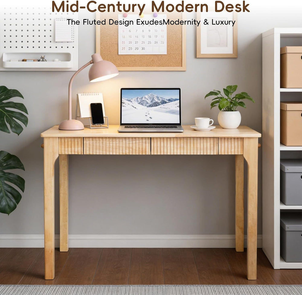 100% Solid Wood Desk,Small Oak Writing Desk,15-Min Assembly,Natural