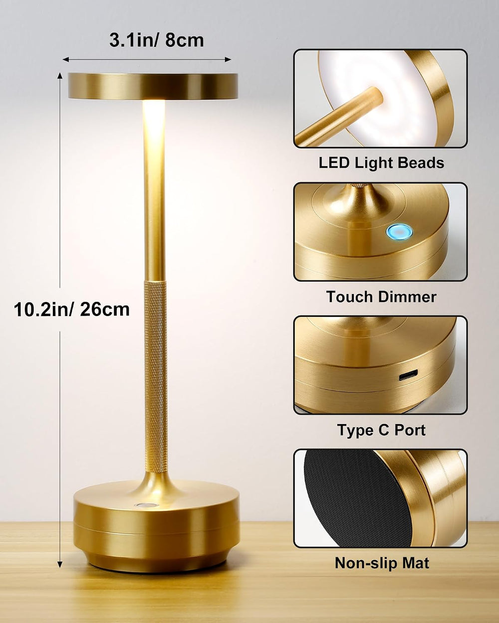 LED Cordless Lamp 5000mAh Outdoor Table Lights Rechargeable Gold