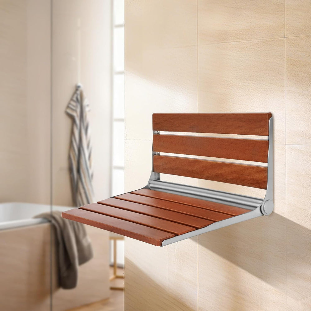 20" Premium Folding Shower Seat Wall Mounted, Durable Teak Wood Shower B...