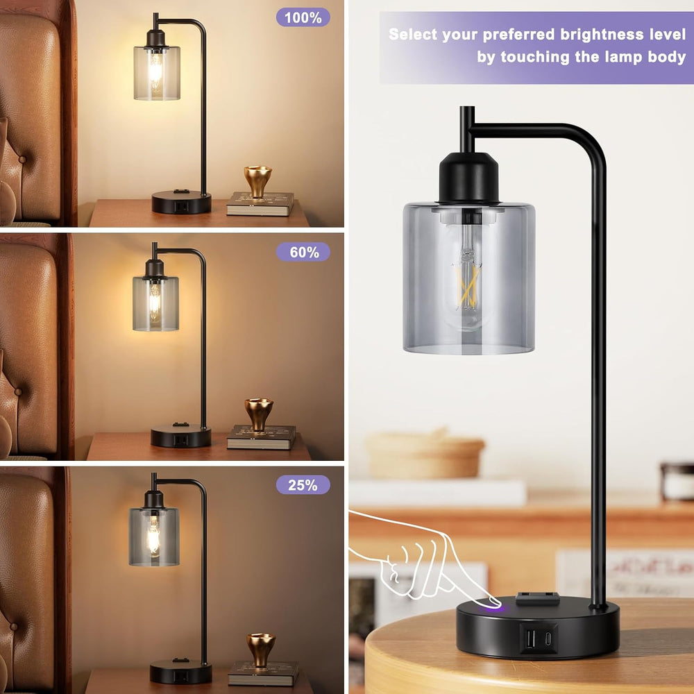 Innqoo Industrial Touch Bedroom Lamps for Bedrooms Set of 2-3-Way Dimmable Ta...