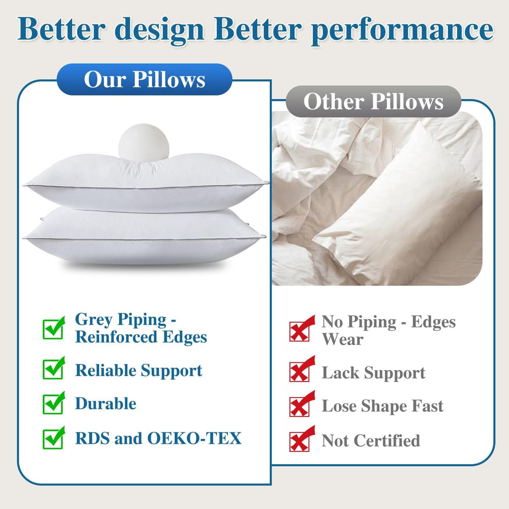 Goose Down Fiber Throw Pillow Insert Set of 2, 12x20