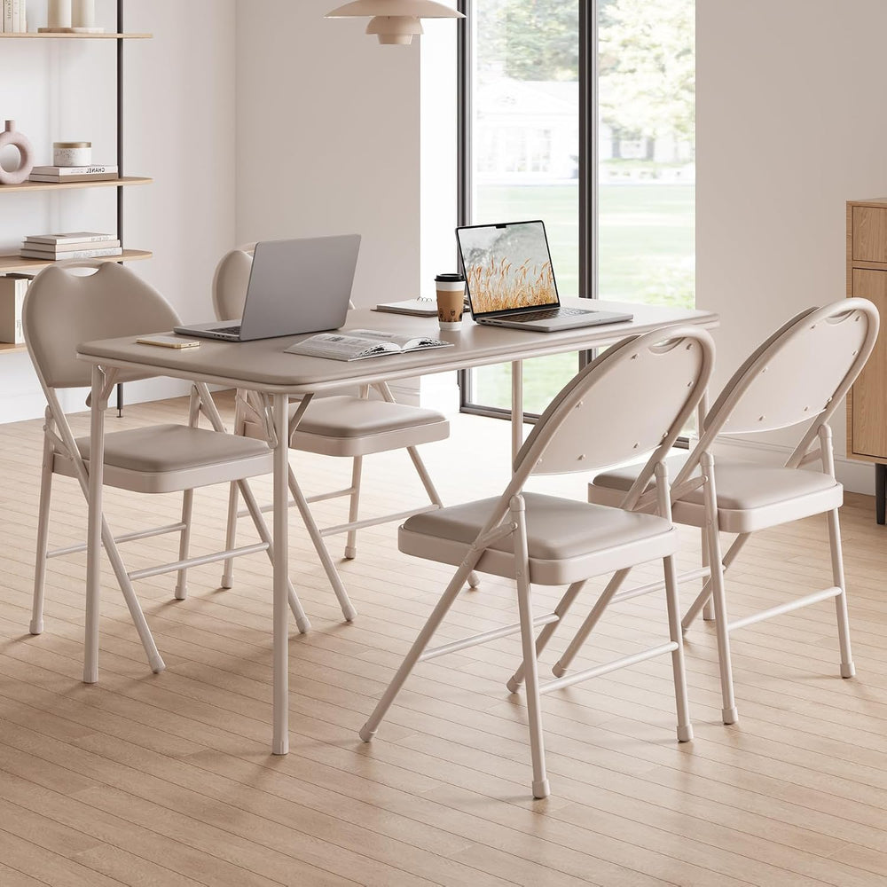 GAOMON 4-Piece PU Upholstered Folding Chair Set, Card Chairs, Beige
