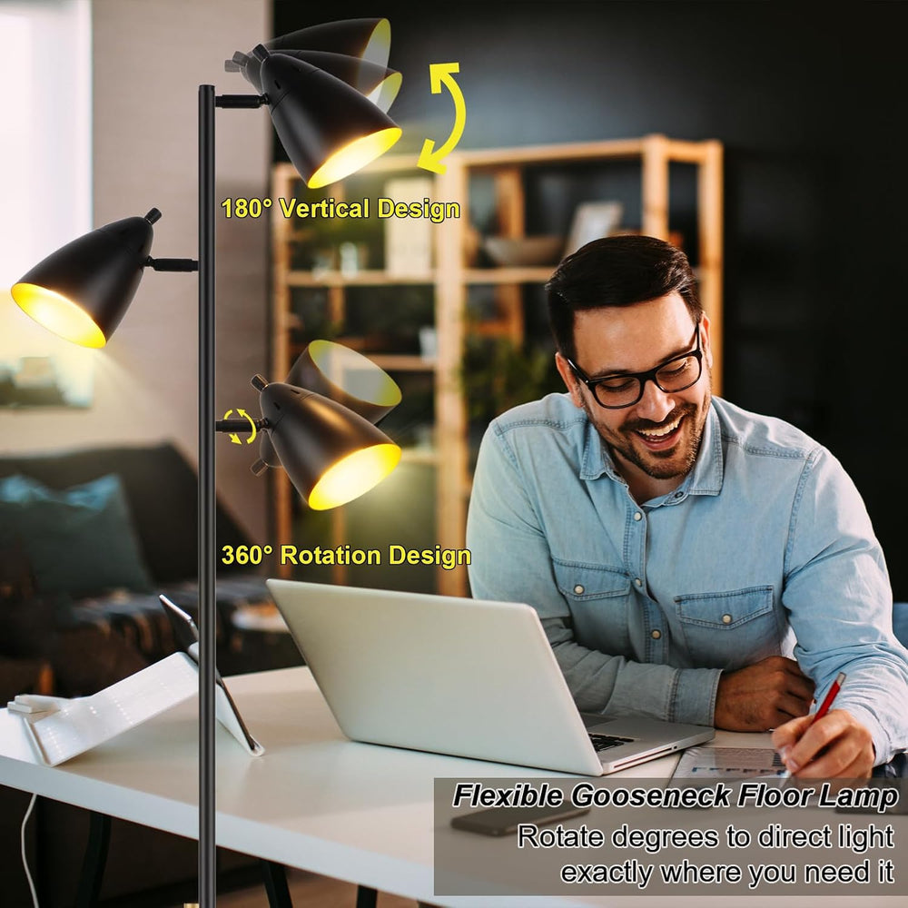 LALISU Tree Floor Lamp for Living Room, Industrial 3-Light Standing Lamp