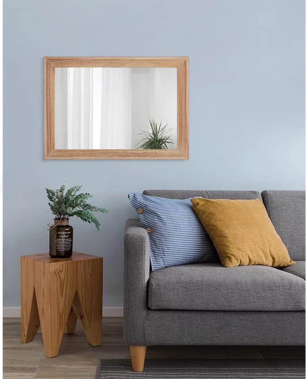 AAZZKANG Rustic Mirrors for Wall Rectangle Wooden Frame Hanging Mirror for Be...