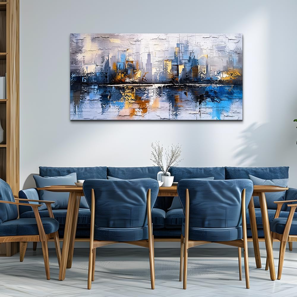 KELIYUAN Abstract Canvas Wall Art Painting Yellow Blue Mural Abstract Wall De...