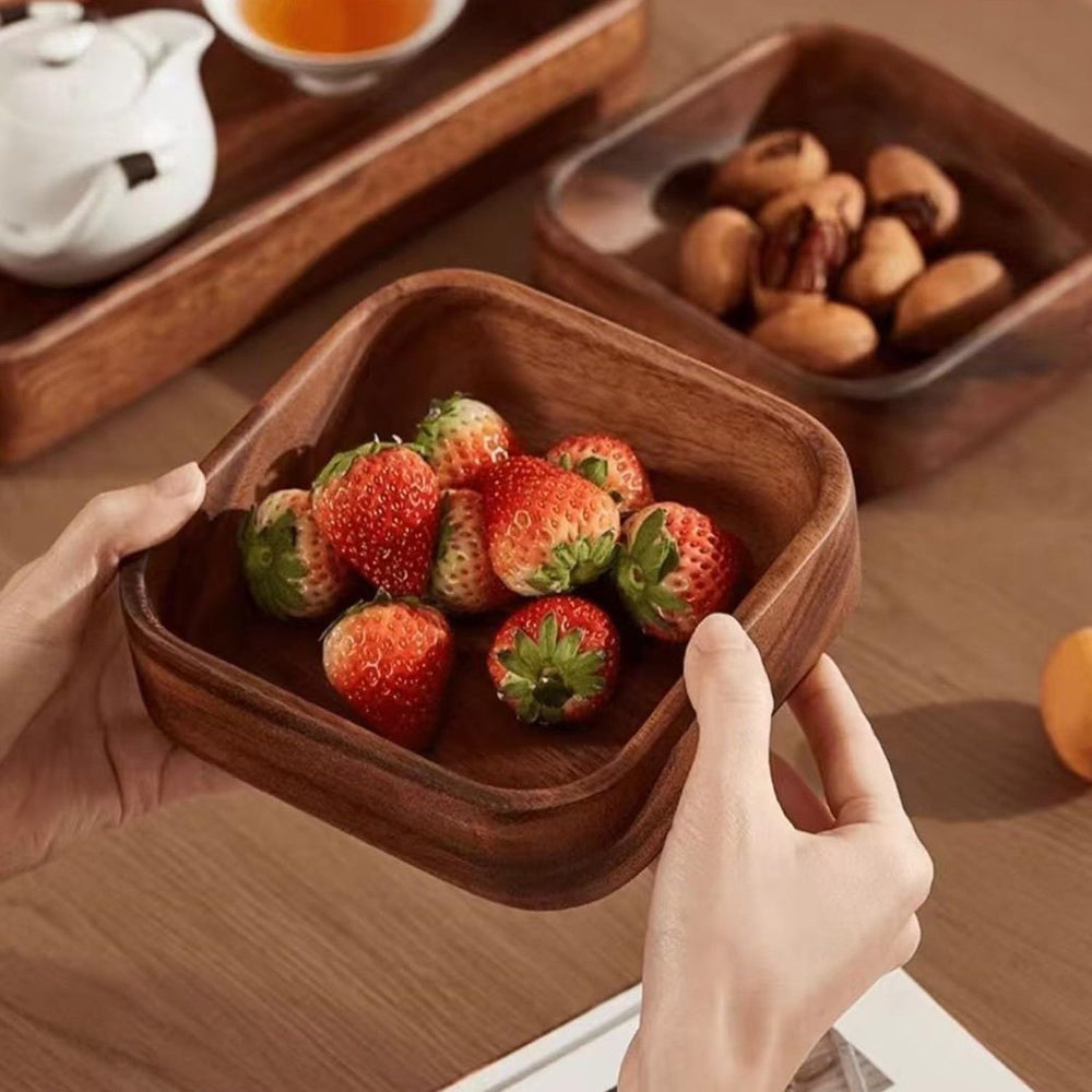 2 Piece Set Acacia Wood Snack Bowl, 5.9" Square Wooden Serving Tray with...