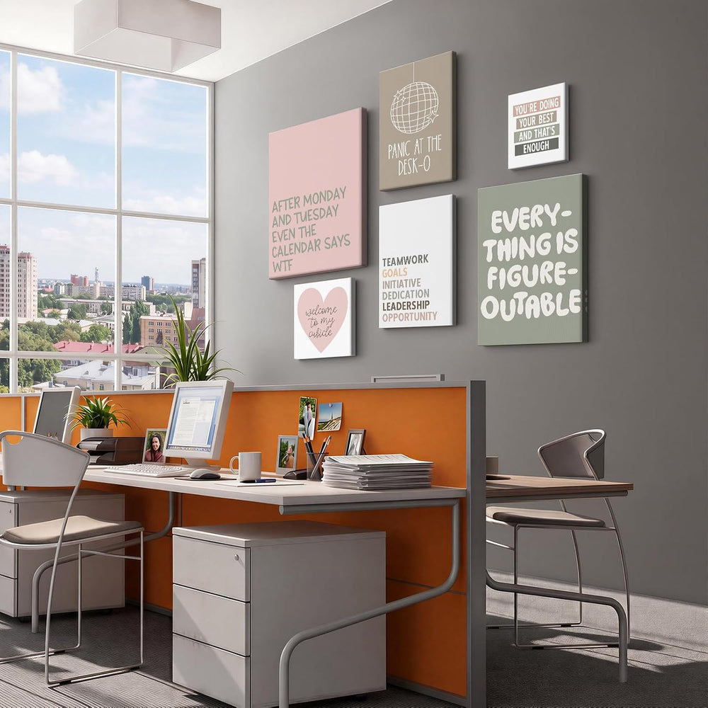 HAWONE Funny Office Wall Art Set of 6 Motivational Teamwork Quote Print Poste...