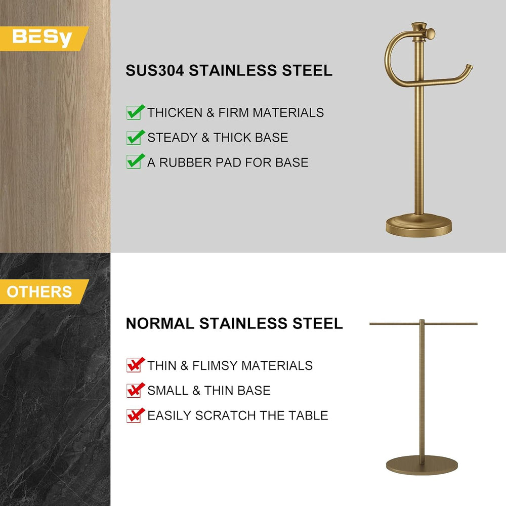BESy Stand Hand Towel Holder, Countertop Towel Bar, Antique Brass