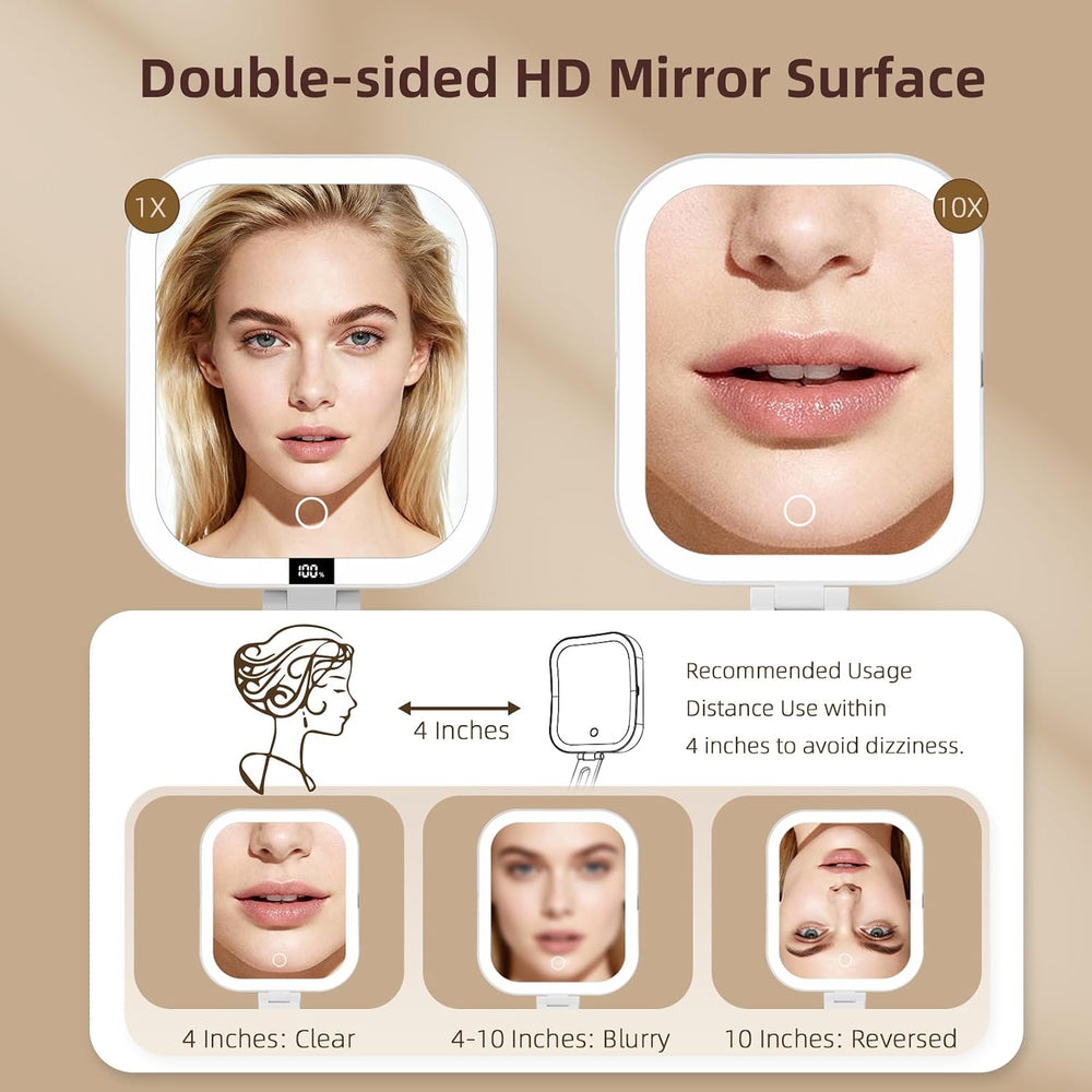 Travel Makeup Mirror with Lights,1X/10X Foldable Magnifying Mirror