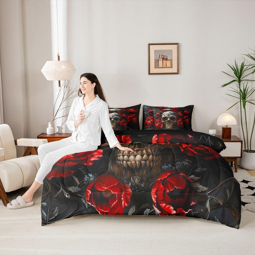 Erosebridal Gothic Skull 7 Piece Bedding Set Twin Size