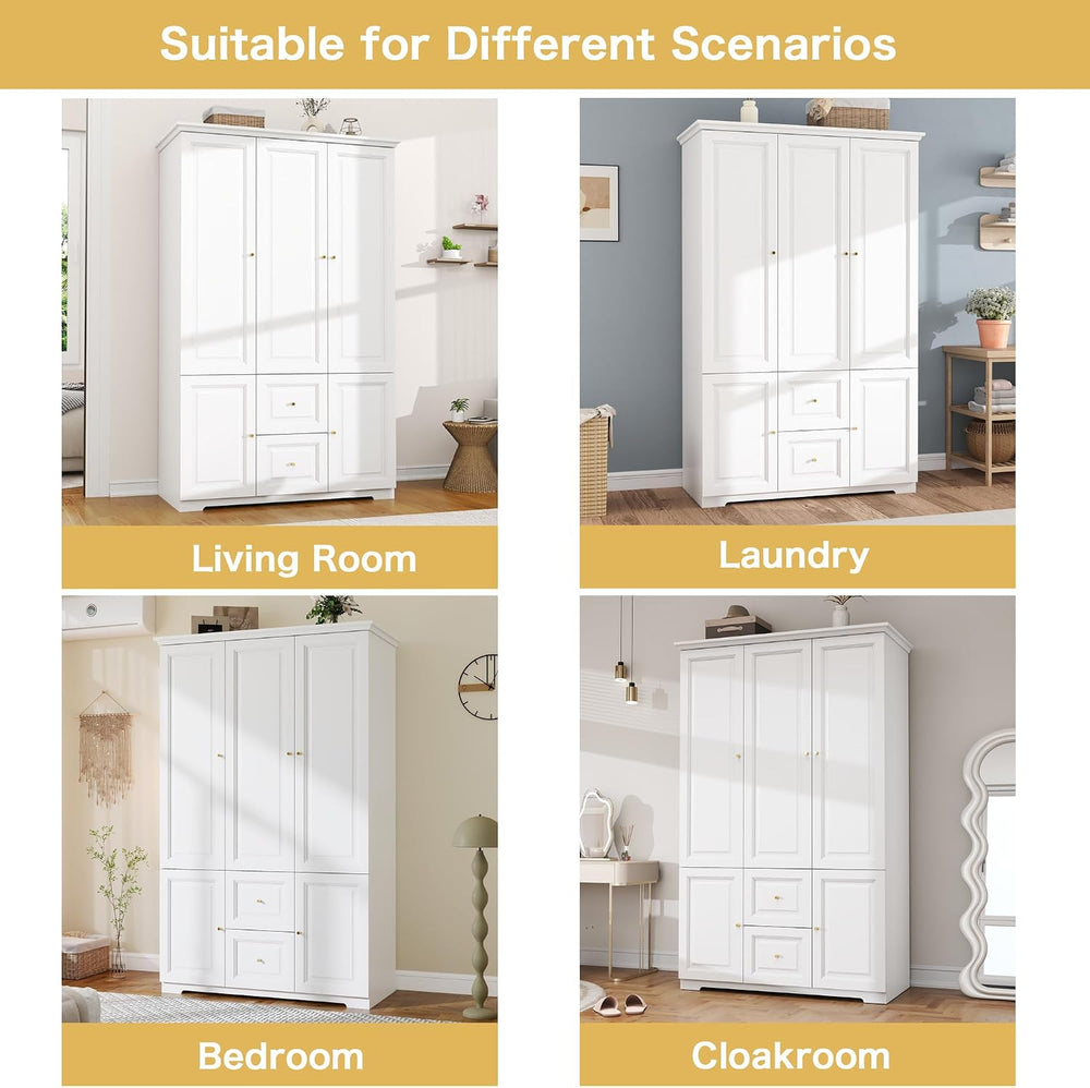 White Armoire Wardrobe Closet with 2 Drawers: 75" H x 47" W